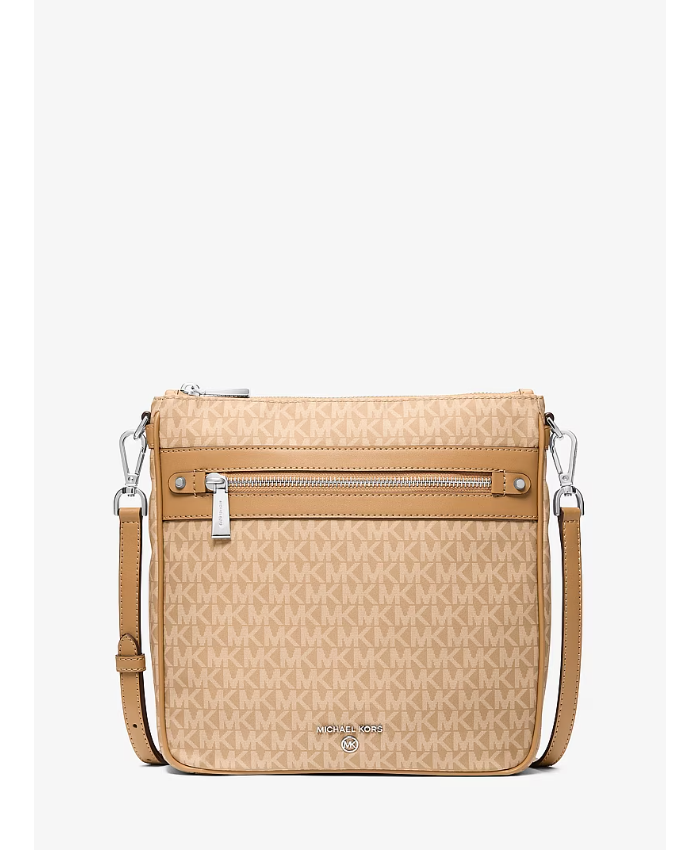 Jet Set Large Logo Print Woven Crossbody Bag