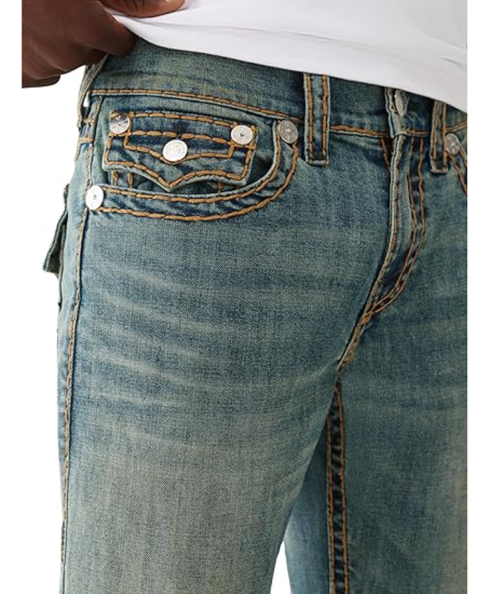 True Religion Ricky Super T Flap Men’s Jeans – Denim Pants with Iconic Stitching & Flap Pockets