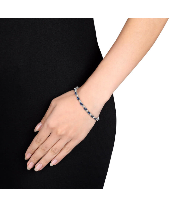 9 7/8 CT TGW Created Blue Sapphire and Diamond Bracelet In Sterling Silver
