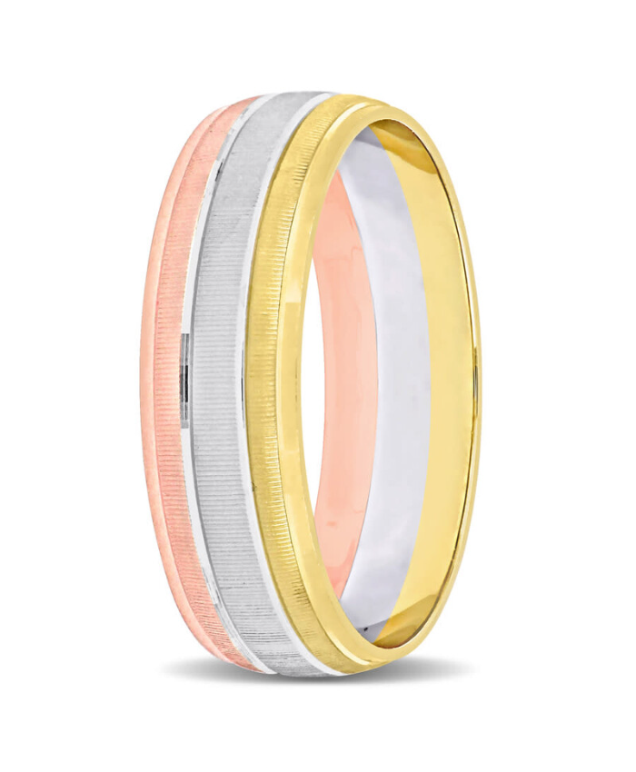 Men's 6mm Brushed Finish Wedding Band In 14K 3-Tone Rose, White, And Yellow Gold