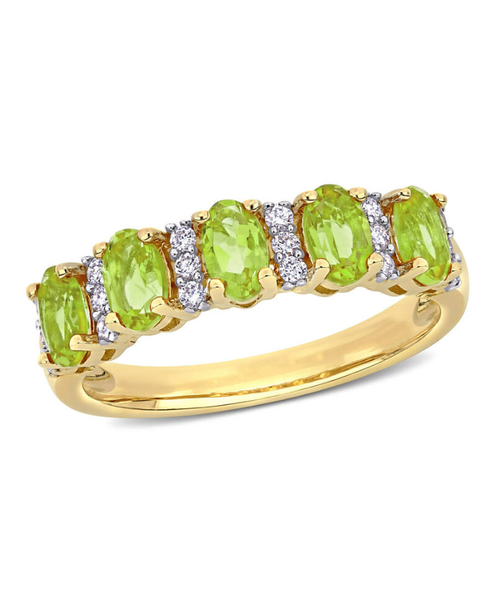 1 1/5 CT TGW Peridot And 1/6 CT TW Diamond Semi Eternity Ring In 14k Yellow Gold