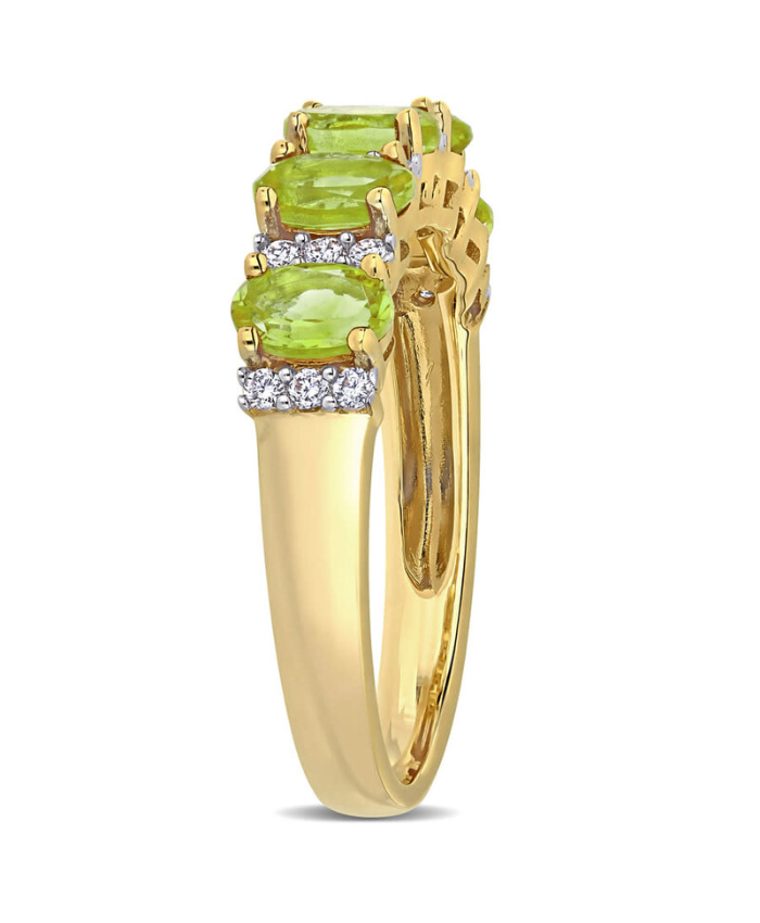 1 1/5 CT TGW Peridot And 1/6 CT TW Diamond Semi Eternity Ring In 14k Yellow Gold