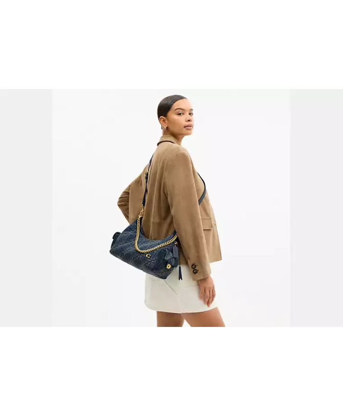 Pocket Juliet Bag 30 In Regenerative Cotton Denim With Quilting