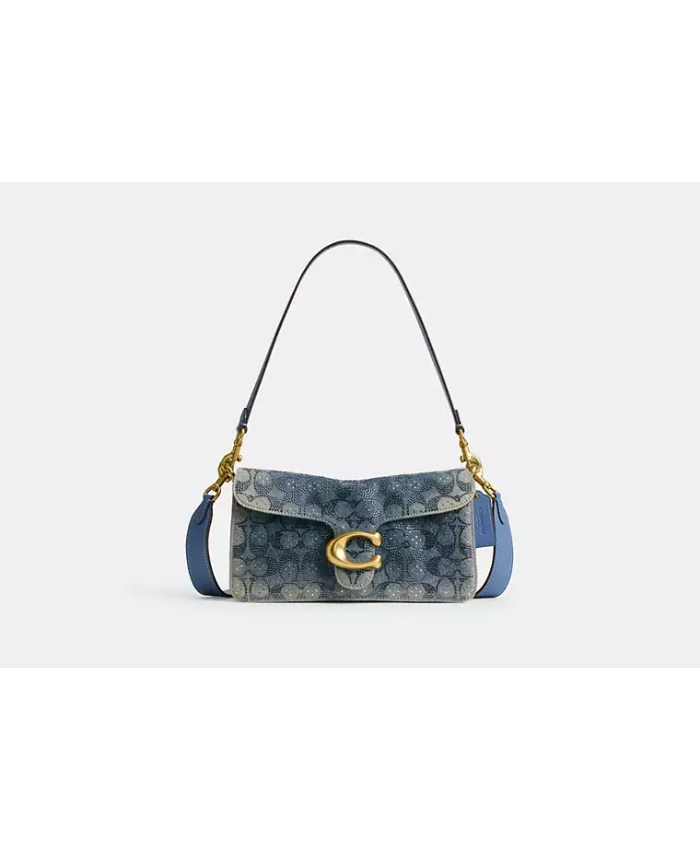 Tabby Shoulder Bag 26 In Regenerative Cotton Denim With Crystal Signature