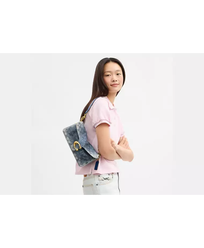 Tabby Shoulder Bag 26 In Regenerative Cotton Denim With Crystal Signature