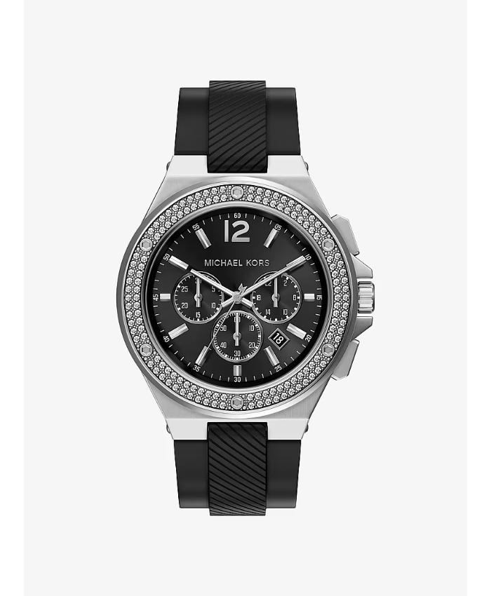 Oversized Lennox Pavé Silver-Tone And Silicone Watch