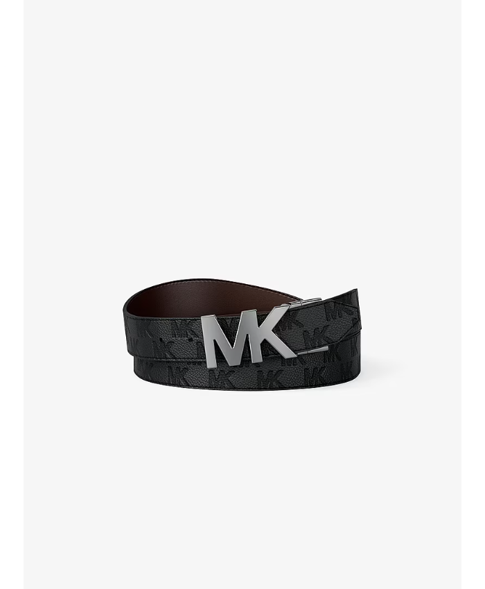 Reversible Logo Embossed Leather Buckle Belt