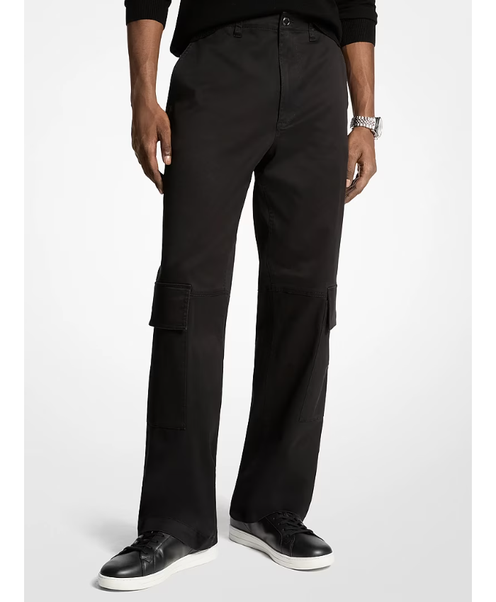 Stretch Cotton Wide-Leg Cargo Pants
