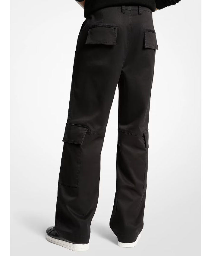 Stretch Cotton Wide-Leg Cargo Pants