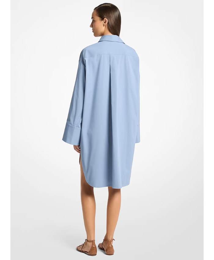 Stretch Cotton Poplin Slit-Sleeve Shirtdress