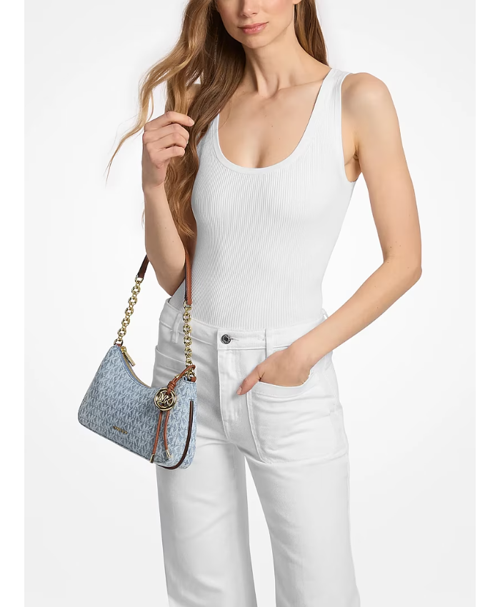 Nolita Medium Signature Logo Print Denim Chain Pochette