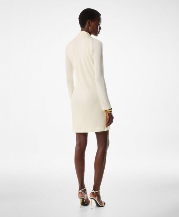V-NECK LONG SLEEVE COCKTAIL DRESS WITH BAR DETAIL