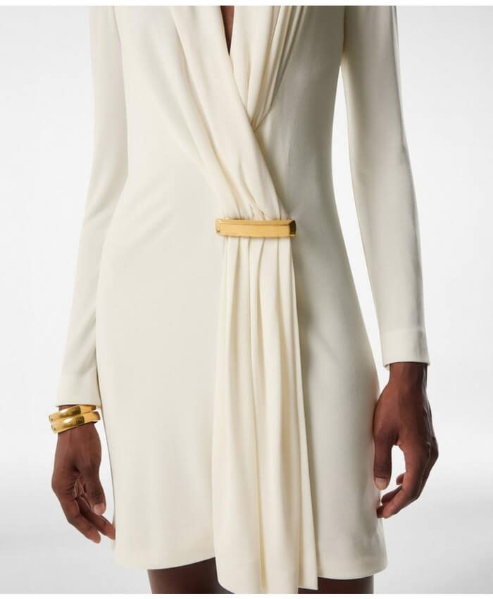 V-NECK LONG SLEEVE COCKTAIL DRESS WITH BAR DETAIL