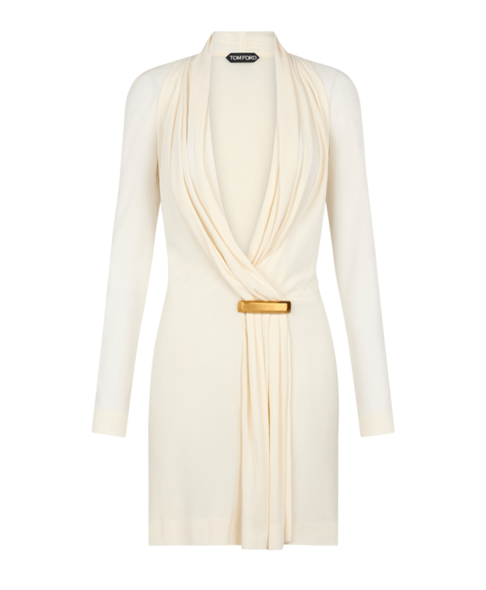 V-NECK LONG SLEEVE COCKTAIL DRESS WITH BAR DETAIL