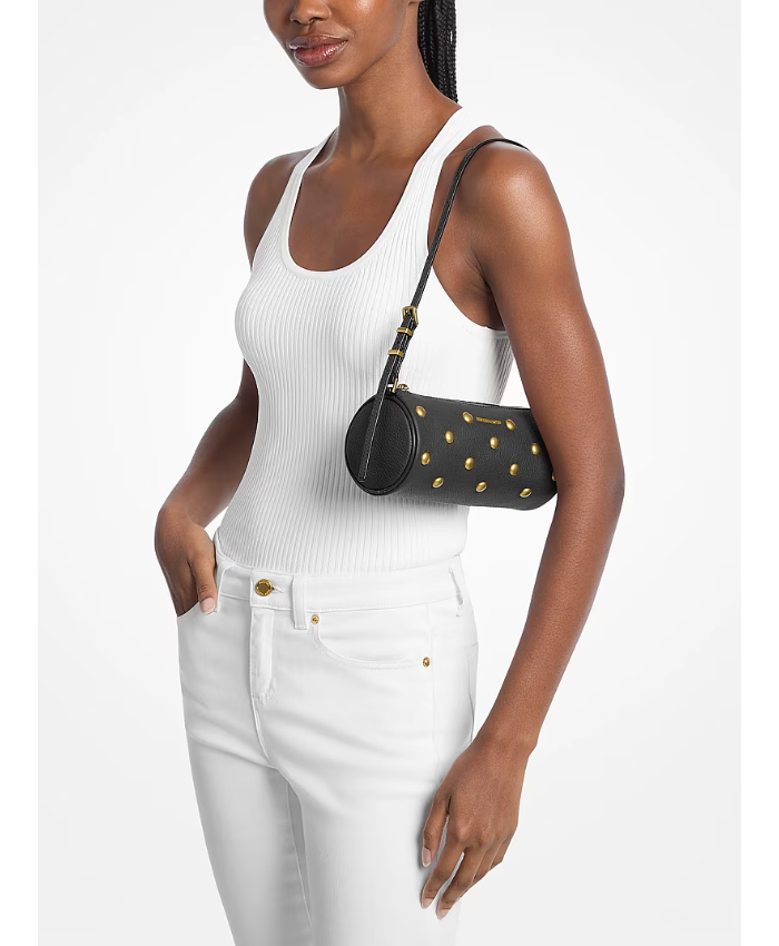 Izzy Small Studded Pebbled Leather Barrel Pochette