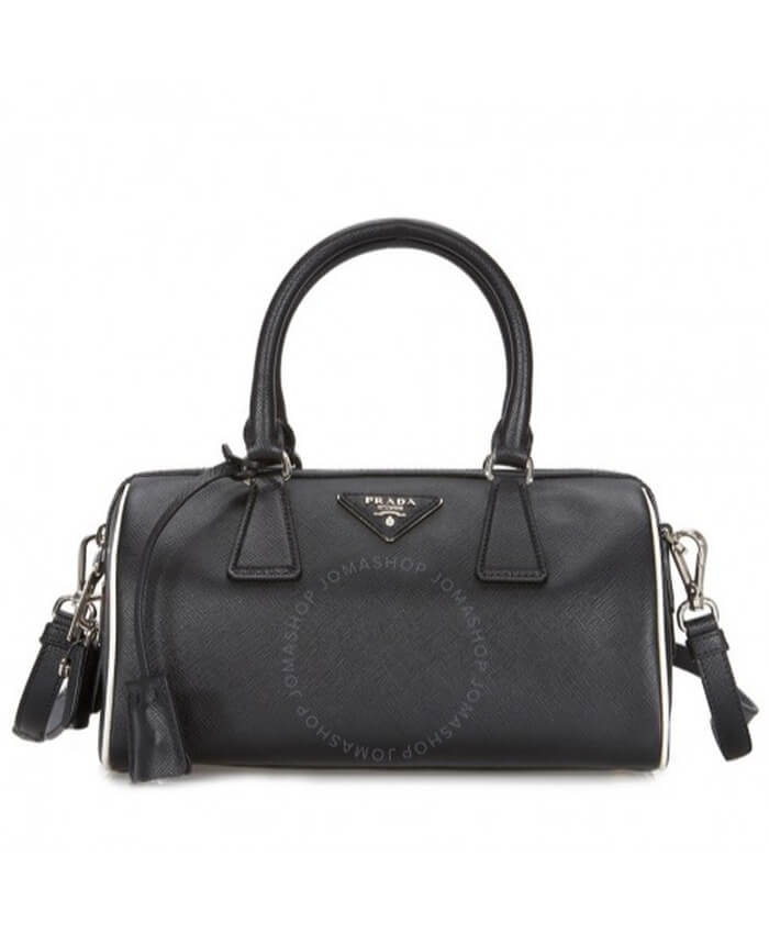 PRADA Saffiano Lux 2 Way Shoulder Bag Handbag Leather Black