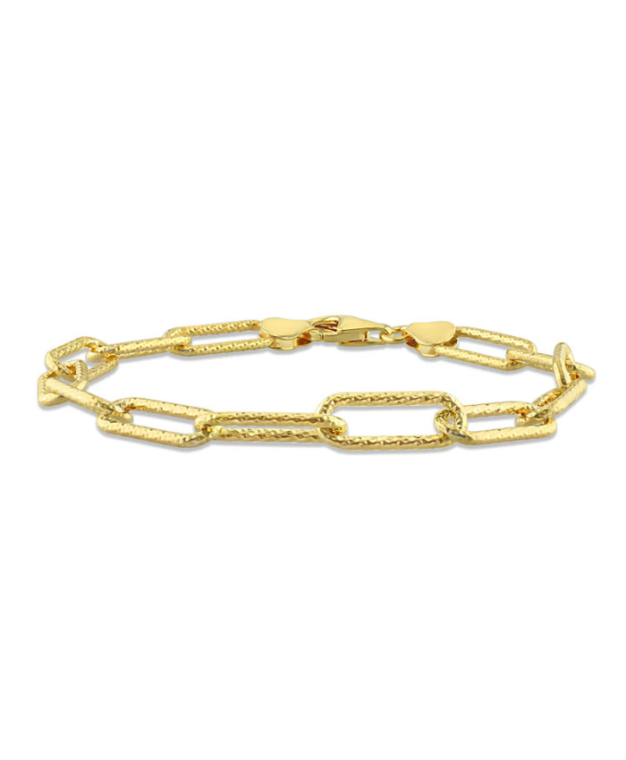 Amour 6mm Fancy Paperclip Chain Bracelet In Yellow Plated Sterling Silver, 7.5