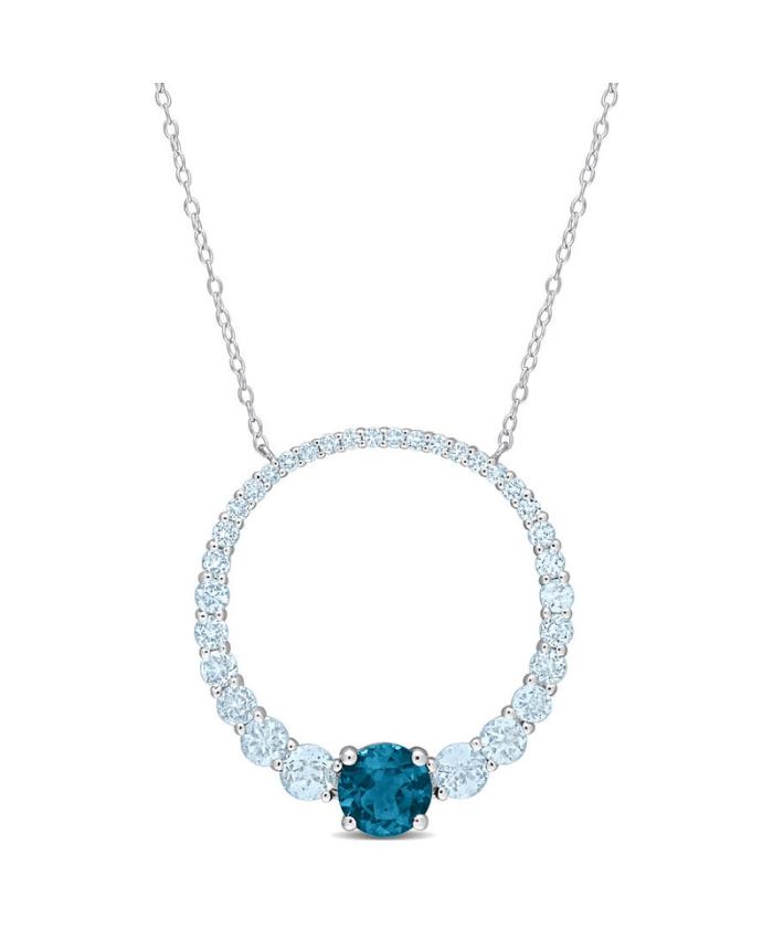 Amour 3 7/8 CT TGW Sky Blue Topaz And London Blue Topaz Graduated Open Circle Pendant With Chain In Sterling Silver
