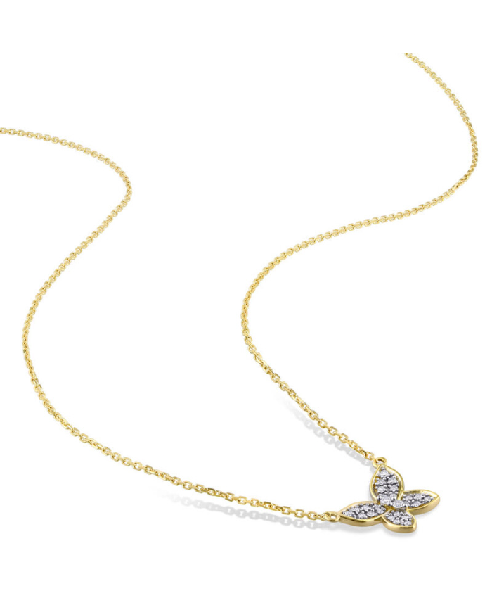Amour 1/8 CT TW Diamond Butterfly Pendant With Chain In 10K Yellow Gold