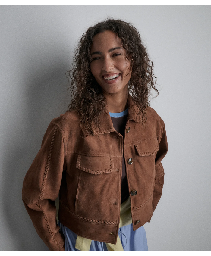Vivianne Lightweight Suede Trucker Jacket