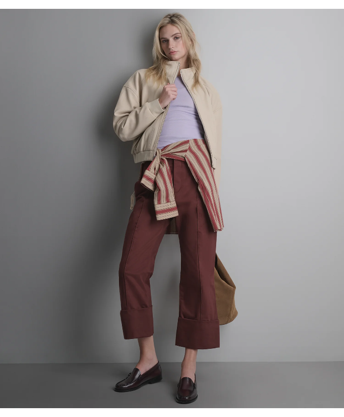 Twila Cropped Leather Bomber Jacket