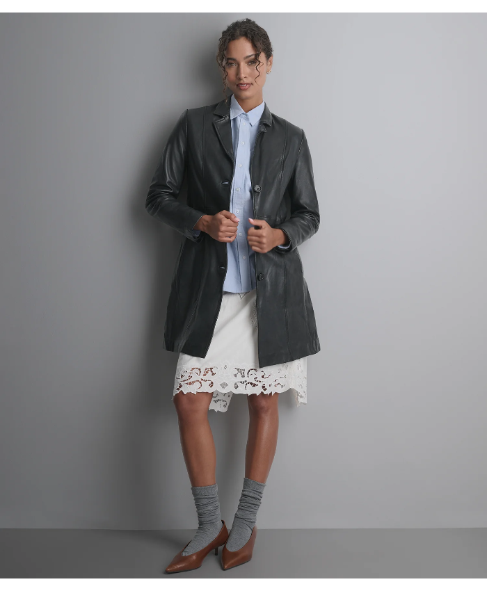 Nora Button Down Leather Trench Coat