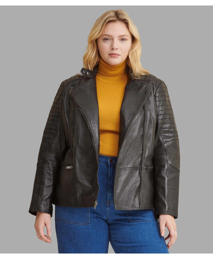 Plus Size Quilted Leather Moto Jacket