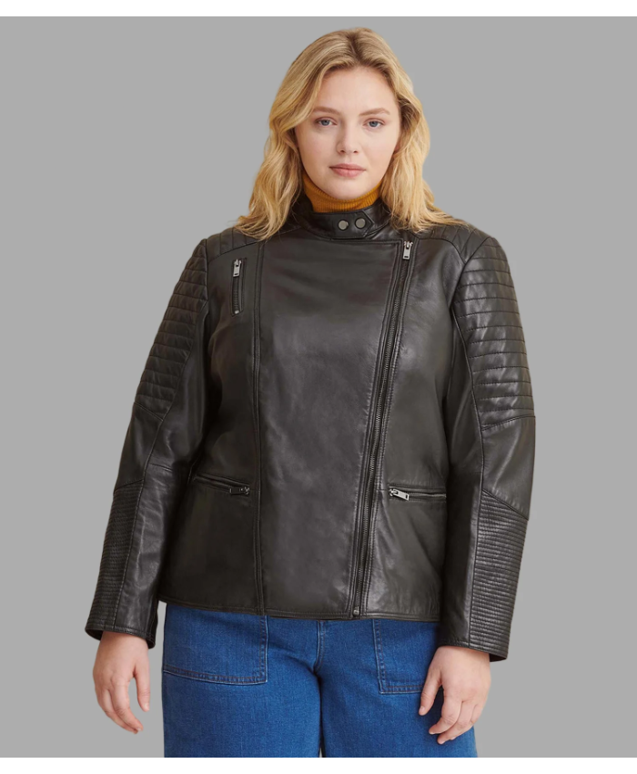 Plus Size Quilted Leather Moto Jacket