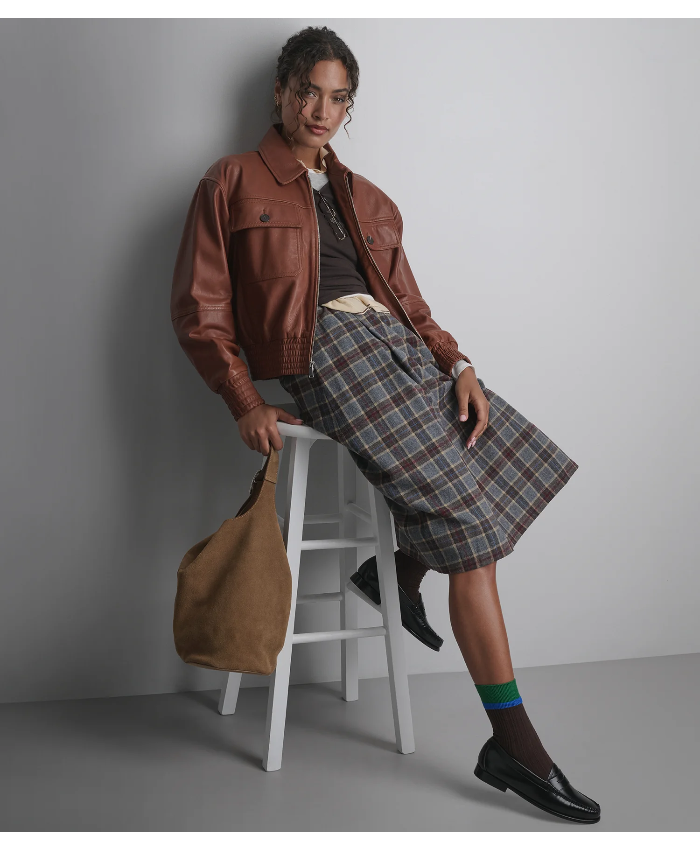 Maggie Cropped Lightweight Leather Aviator Jacket
