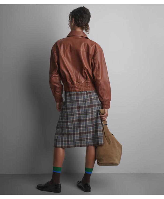 Maggie Cropped Lightweight Leather Aviator Jacket