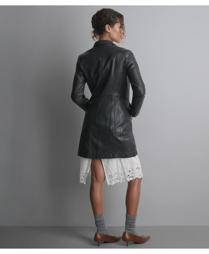 Nora Button Down Leather Trench Coat