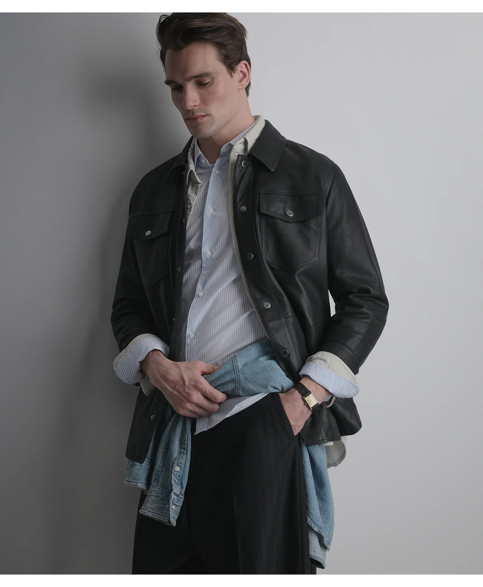 Wren Lightweight Leather Snap Front Shirt Jacket