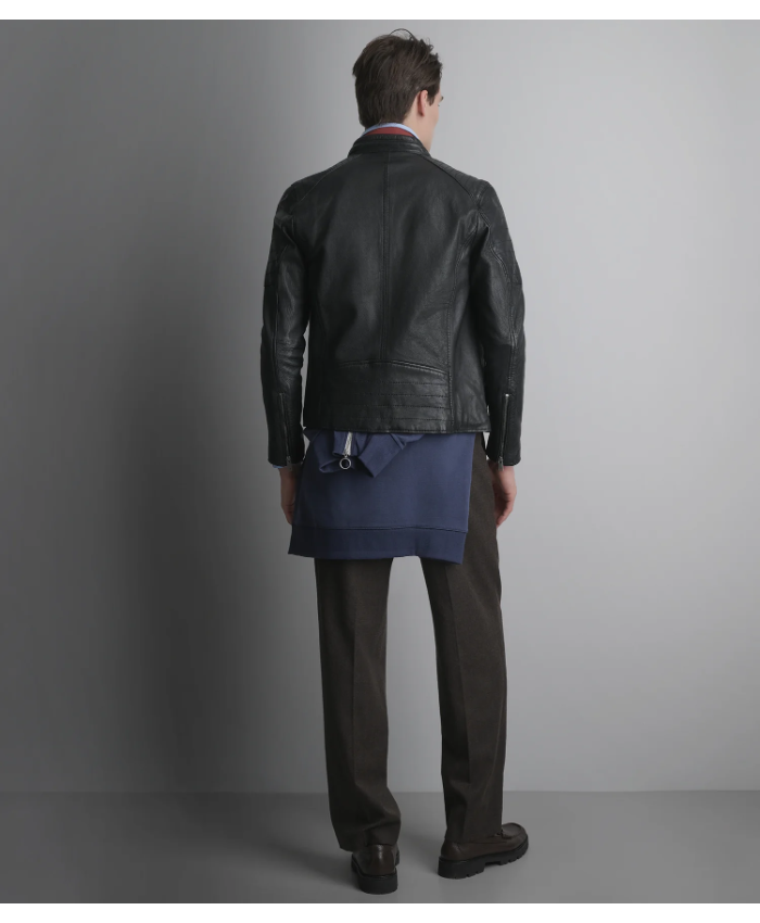 Lance Collarless Leather Moto Jacket
