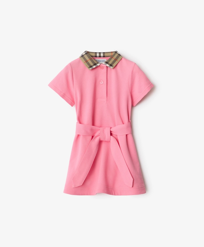 Check Collar Cotton Polo Shirt Dress