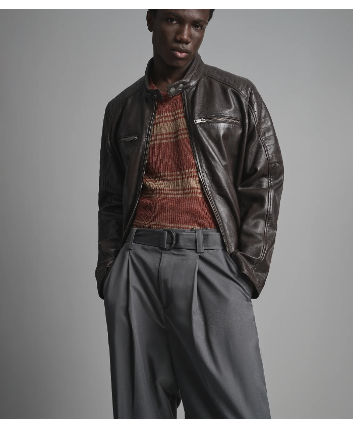 Lance Collarless Leather Moto Jacket