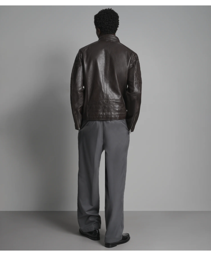 Lance Collarless Leather Moto Jacket