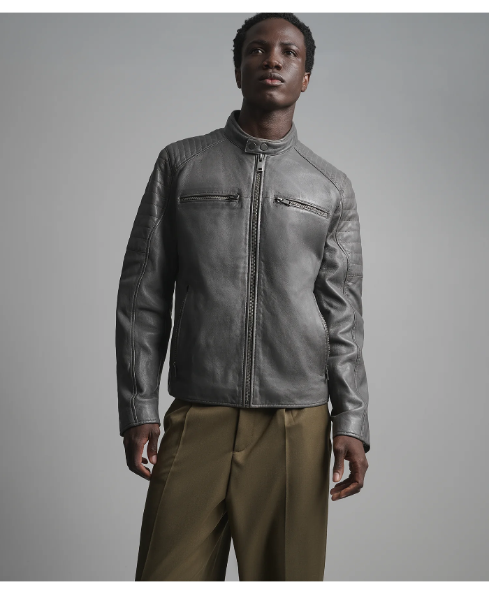 Lance Collarless Leather Moto Jacket