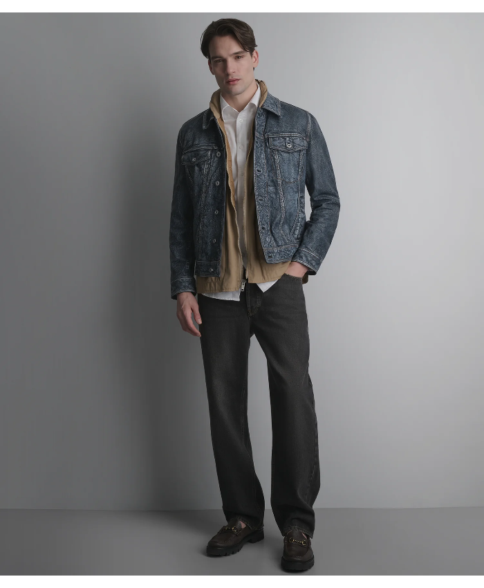Chase Leather Denim Trucker Jacket