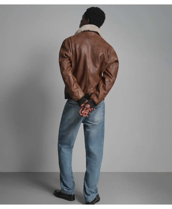 Ace Leather Bomber Jacket with Shearling Collar