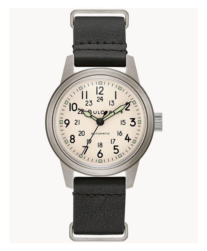 Men's Military Hack Watch, Black Leather NATO Strap
