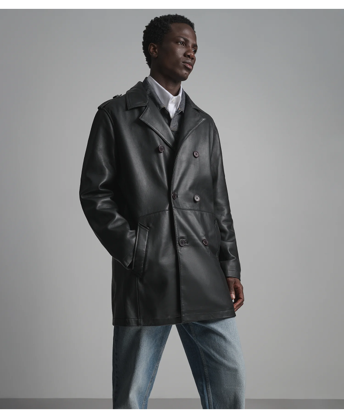 Otto Leather Double-Breasted Short Car Coat