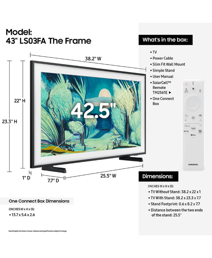 Samsung 43 Inch Class The Frame LS03FAF Series QLED 4K HDR Vision AI Smart TV