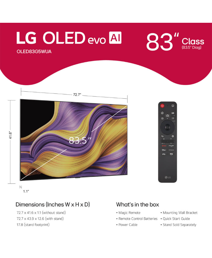 LG 83 Inch Class G5 Series OLED Evo AI 4K UHD Smart TV