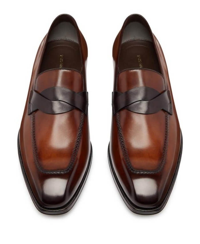 TOM FORD BURNISHED LEATHER ELKAN TWISTED BAND LOAFER