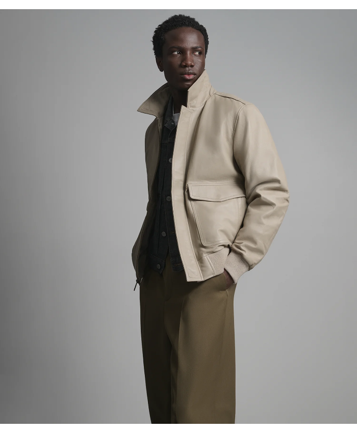 Chris Leather Collared Bomber Jacket
