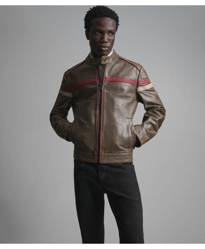 Elliot Vintage Striped Leather Racer Jacket