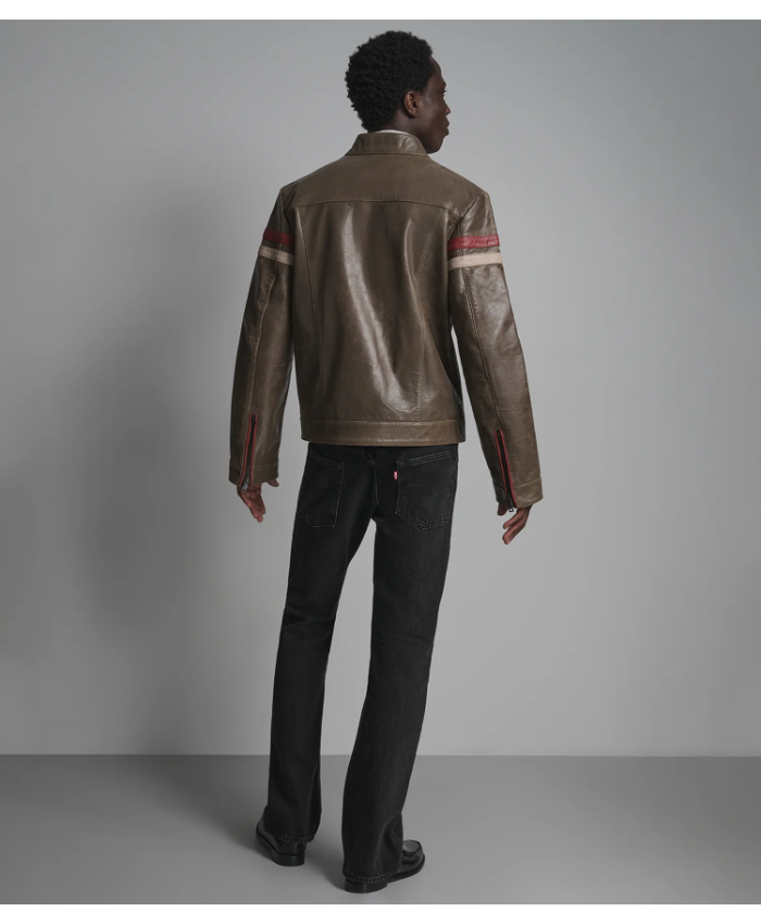 Elliot Vintage Striped Leather Racer Jacket