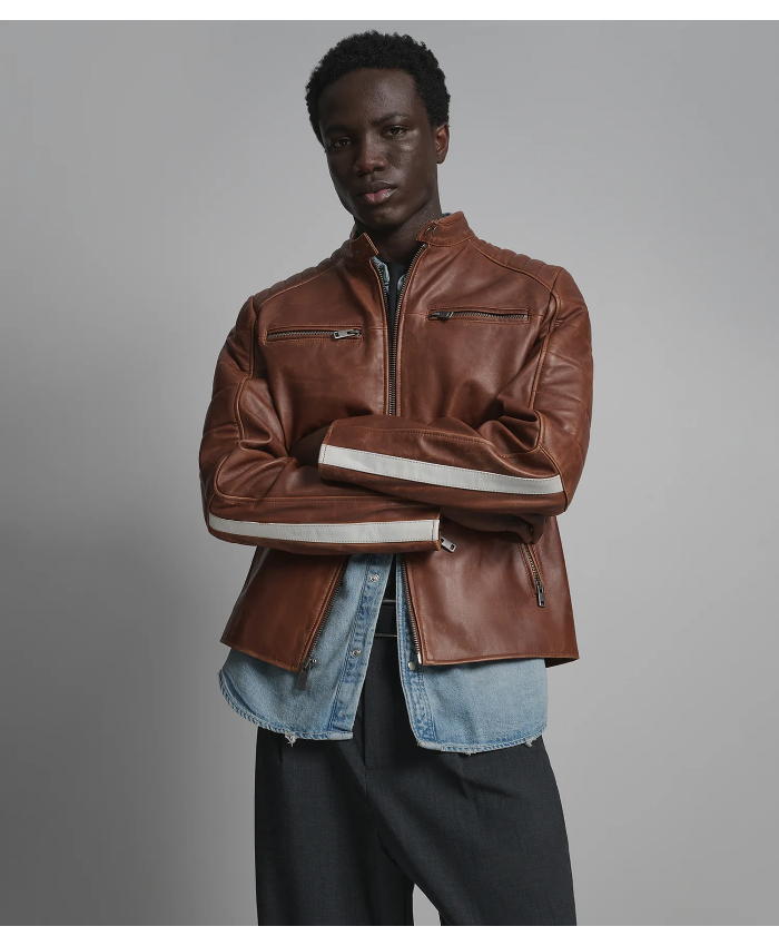 Hank Vintage Leather Striped Racer Jacket