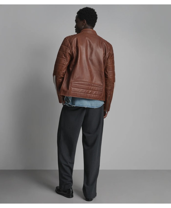 Hank Vintage Leather Striped Racer Jacket