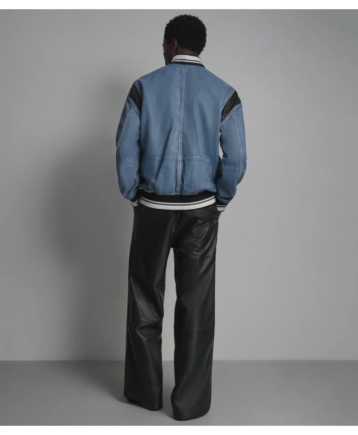 Simon Leather Denim Varsity Jacket